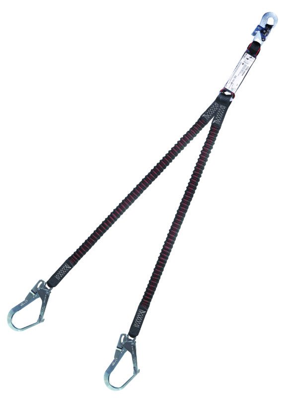 Elastic Y lanyard with energy absorbers
